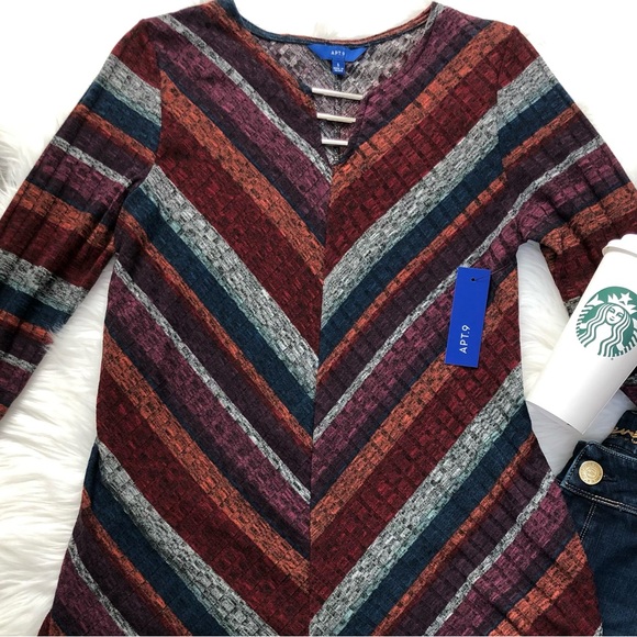 Apt. 9 NEW Multi Striped V-Neck Sweater Size Small - Picture 2 of 9